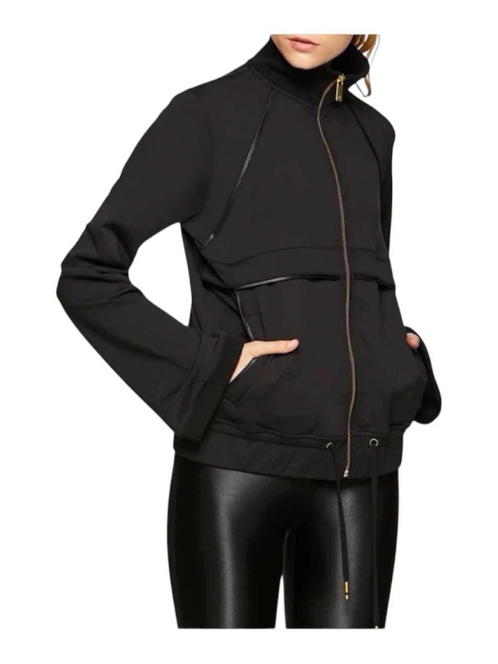 NWT Alala All Day Track Jacket Women's Black S L Drawstring Sporty Glam Luxury